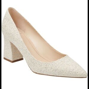 Marc Fisher LTD Zala Block Heel Pointy Toe Pump/ Silver Fabric